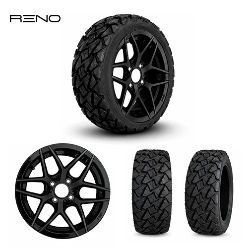 RENO APEX 14" Golf Cart Wheel & 23" Tire Set – Black or Chrome