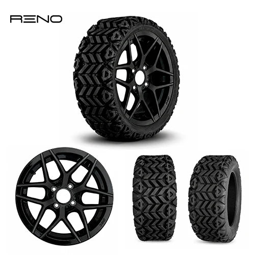 RENO APEX 14" Golf Cart Wheel & 23" Tire Set – Black or Chrome