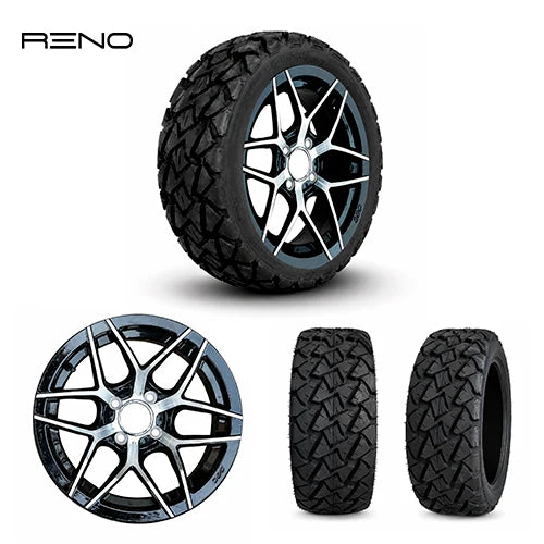 RENO APEX 14" Golf Cart Wheel & 23" Tire Set – Black or Chrome