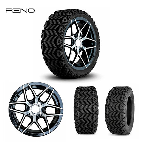 RENO APEX 14" Golf Cart Wheel & 23" Tire Set – Black or Chrome