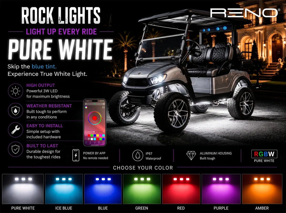 RENO Color + Pure White LED Golf Cart Rock Light Kit